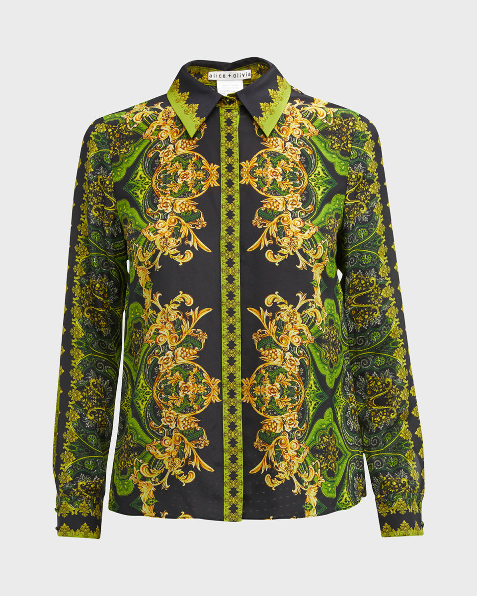 Willa Baroque-Print Placket Top